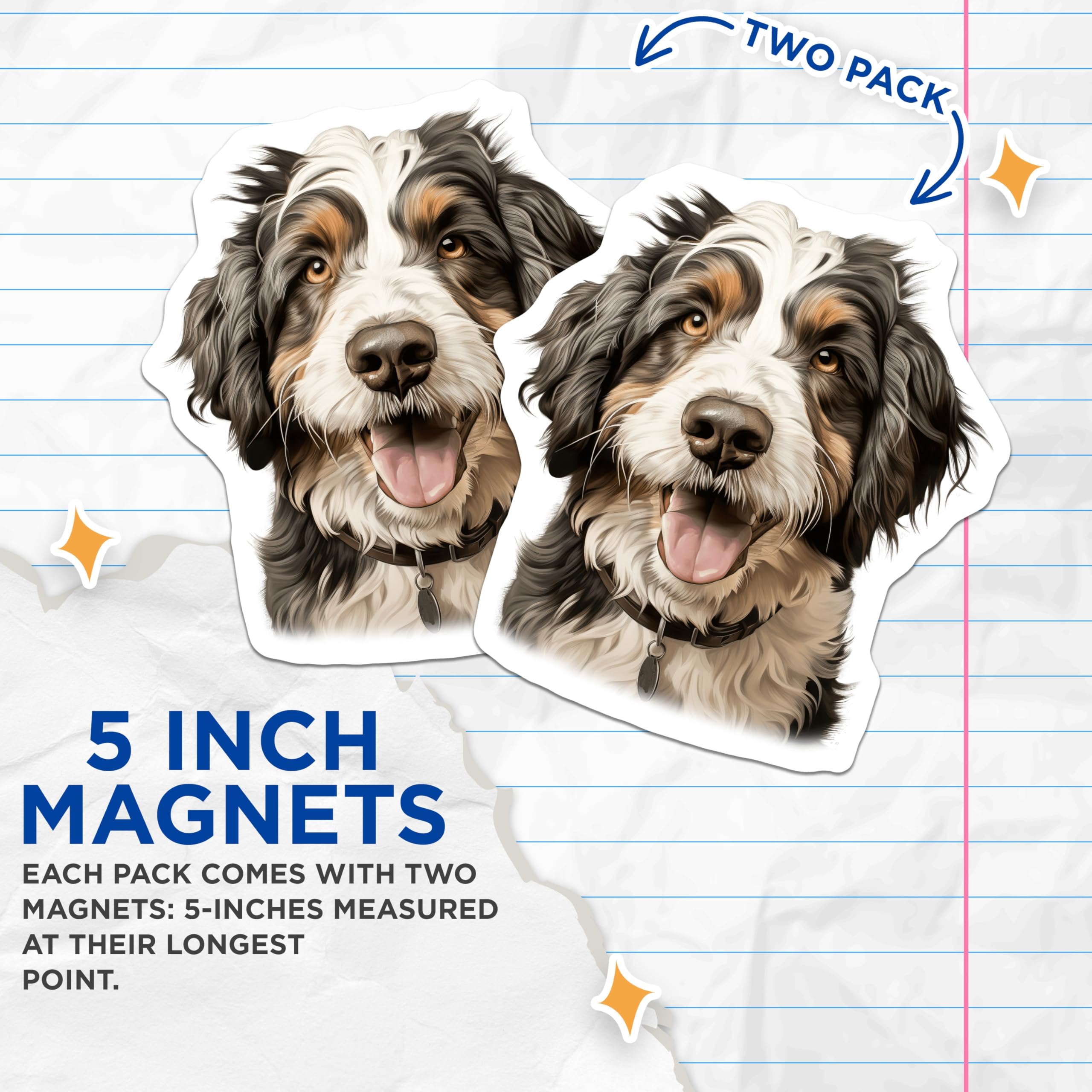 (2 Pack) Bernedoodle Puppy Magnets - Happy Dog Decor - Animal Fridge Display - 5 Inches On Longest Side - Thick Durable Magnet - Made in USA - MAG23796