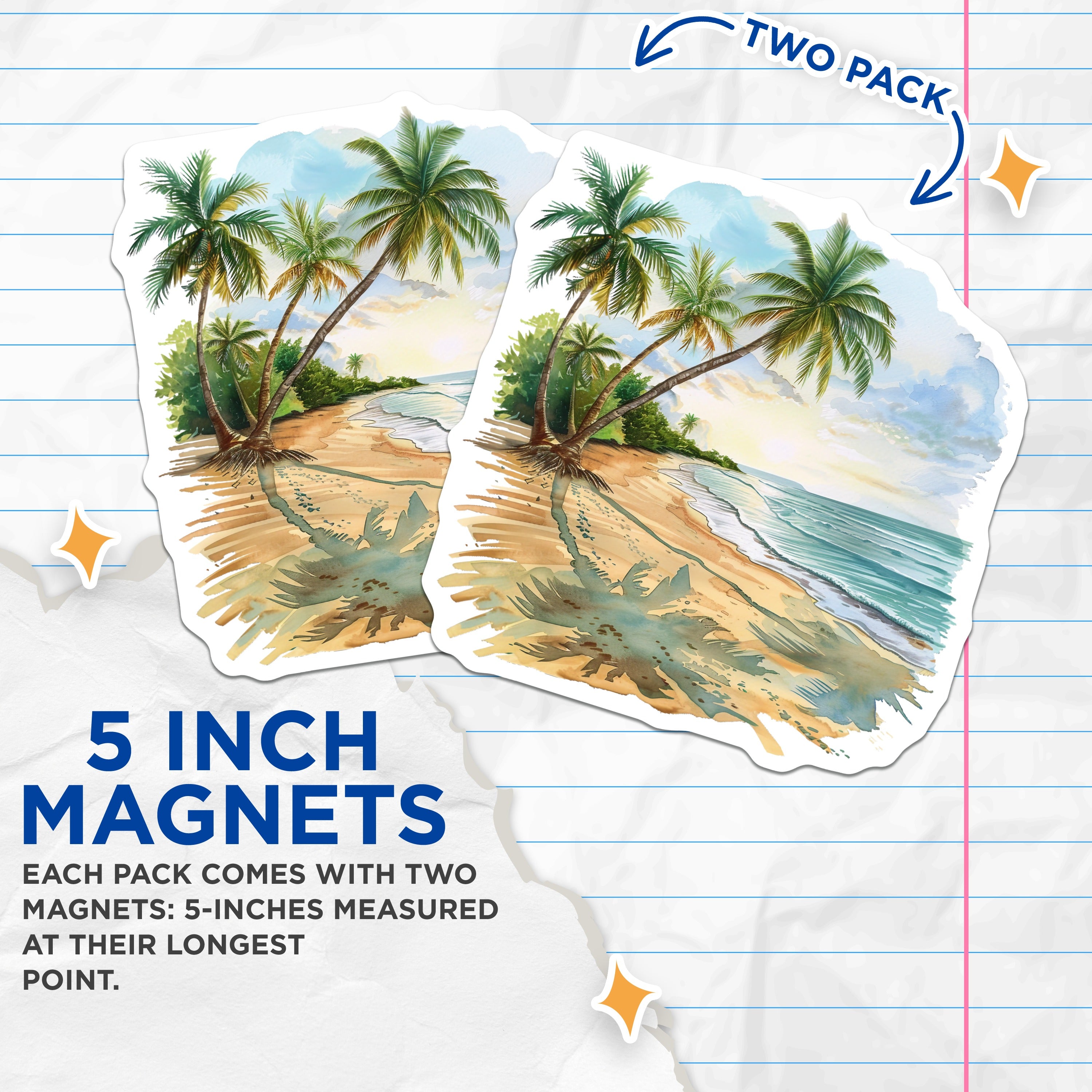 (2 Pack) Tropical Beach Magnets - Palm Tree Ocean Scene - Coastal Home Decor - Summer Vacation Souvenir - 5 Inches On Longest Side - Thick Durable Magnet - Made in USA - MAG37787