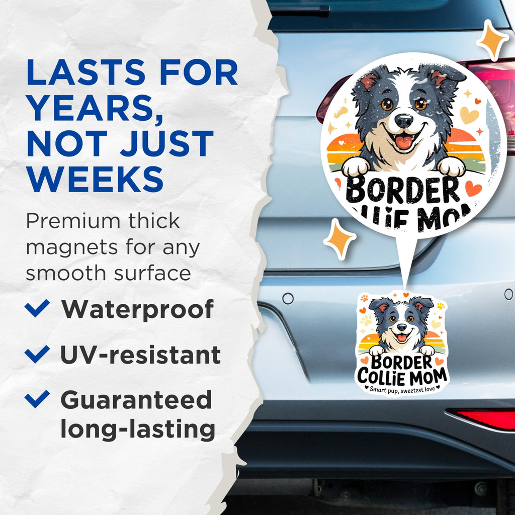 (2 Pack) Border Collie Mom Magnets - Cute Dog Lover Decor - Pet Parent Refrigerator Accent - 5 Inches On Longest Side - Thick Durable Magnet - Made in USA - MAG29353
