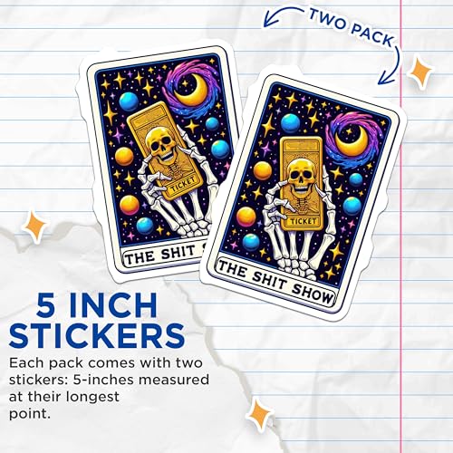 (2 Pack) The Shit Show Stickers - Funny Skeleton Hand Sticker - Cosmic Skull Sticker - Humorous Space Sticker - 5" On Longest Side - Sticks to Smooth Flat Surfaces - Made in USA - BMCS5497
