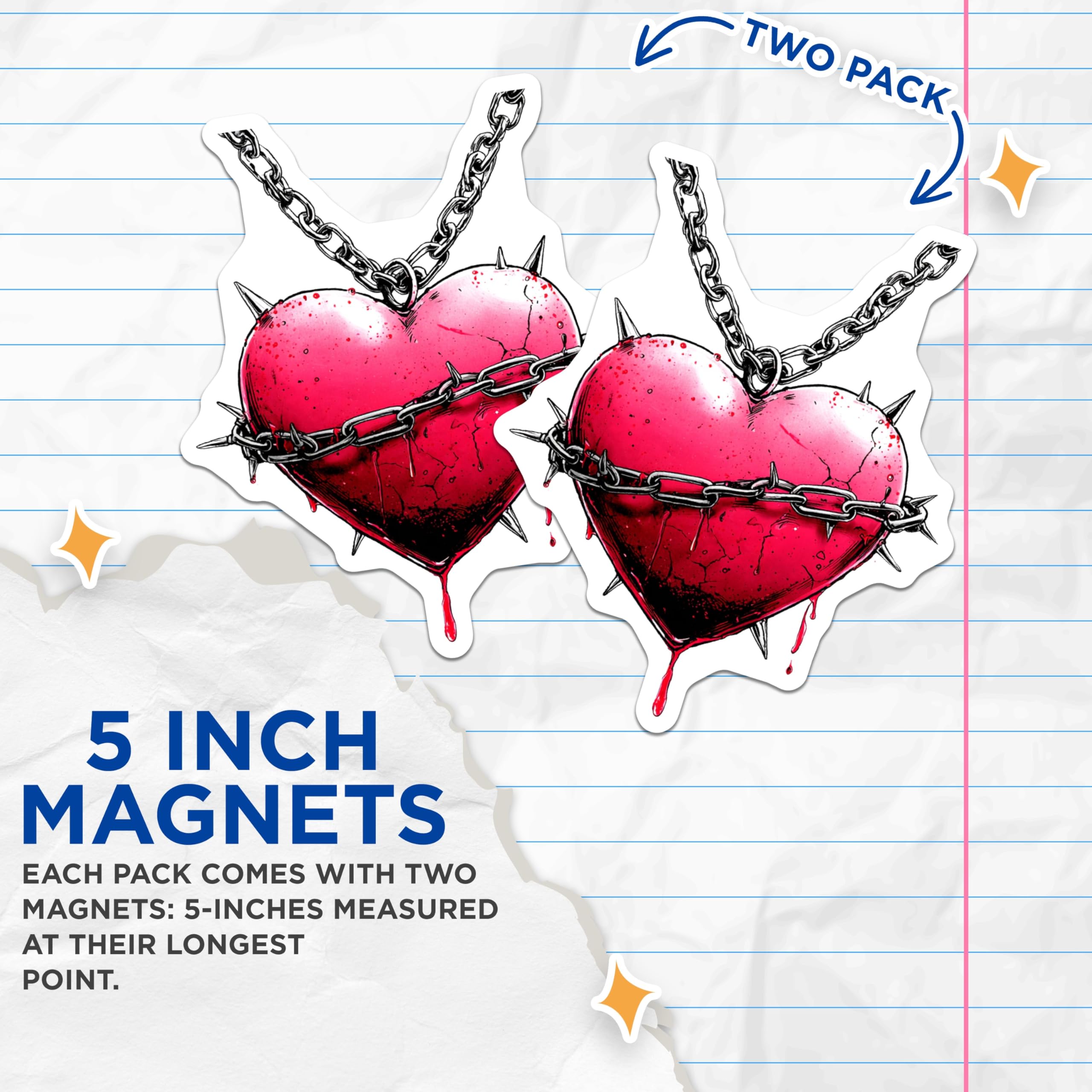 (2 Pack) Chained Heart Magnets - Gothic Spiked Heart Decor - Bleeding Emo Art - Alternative Style Fridge Locker Magnets - 5 Inches On Longest Side - Thick Durable Magnet - Made in USA - MAG22545