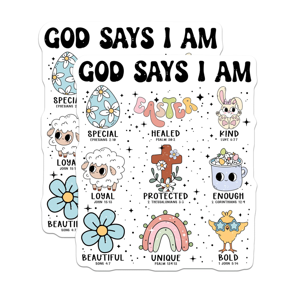 (2 Pack) Christian Affirmation Magnets - God Says I Am Bible Verse Decor - Inspirational Easter Refrigerator Magnets - 5 Inches On Longest Side - Thick Durable Magnet - Made in USA - MAG19676