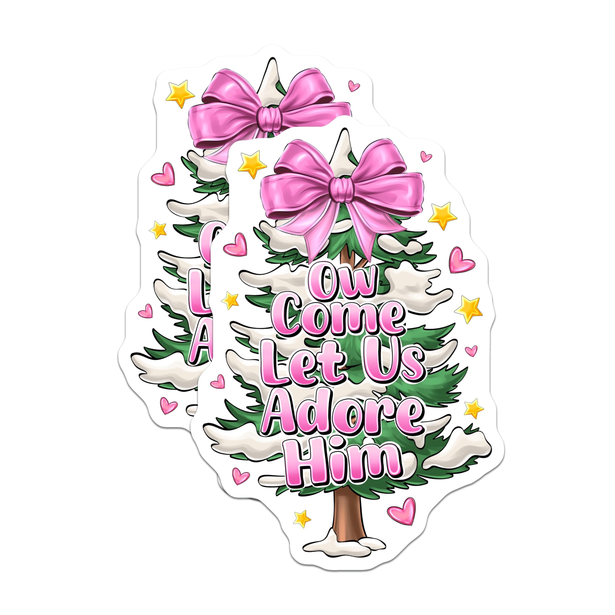 (2 Pack) Christian Christmas Tree Magnets - O Come Let Us Adore Him - Faith Based Holiday Decor - 5 Inches On Longest Side - Thick Durable Magnet - Made in USA - MAG25640