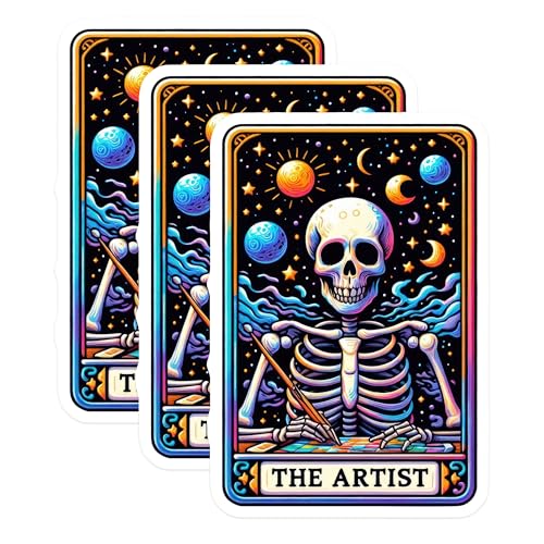 (3 Pack) Artist Skeleton Decals - The Artist Tarot - Laptop Decals - 3 Inches On Longest Side - Easy Peel & Apply - Made in USA - 3MCS4115