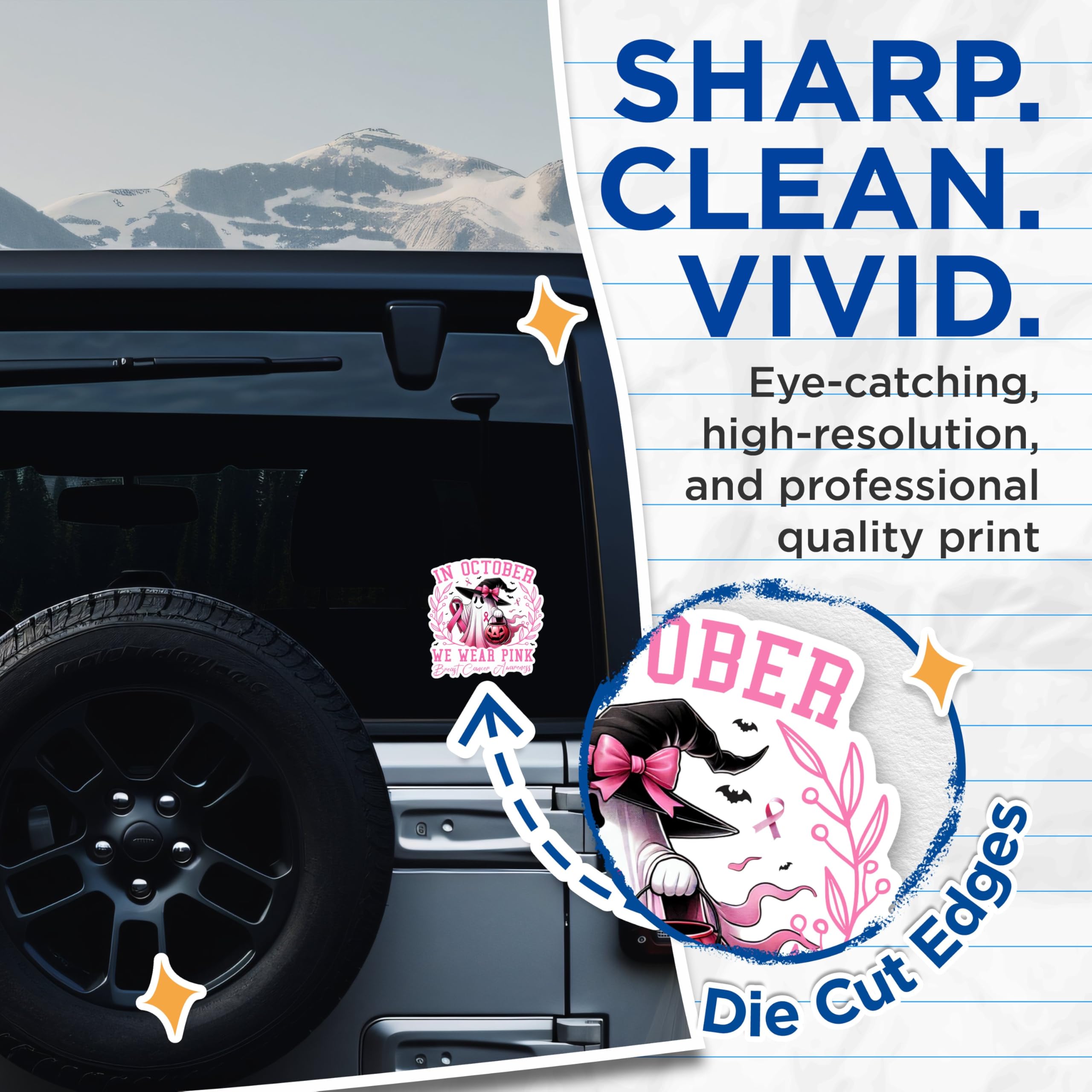 (2 Packs) in October We Wear Pink Stickers - Breast Cancer Awareness Decals - 5 Inches On Longest Side - Premium Vinyl Decal - Sticks to Any Smooth Flat Surface - Made in USA - BMCS2485