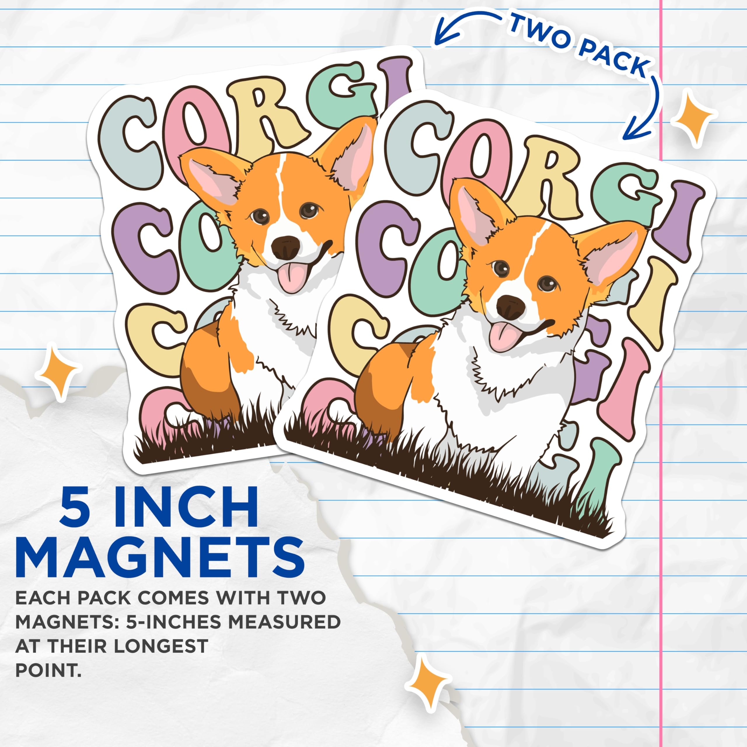 (2 Pack) Corgi Dog Magnets - Cute Puppy Decor - Refrigerator Magnets - 5" On Longest Side - Premium Magnet - for Cars, Refrigerators, Toolboxes, Lockers - Made in USA - MAG18169