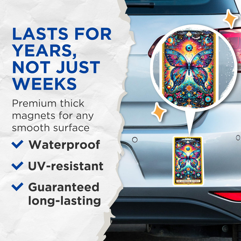 (2 Pack) Antisocial Butterfly Magnets - Cosmic Mandala Vision - Psychedelic Spiritual Art Decor - 5 Inches On Longest Side - Thick Durable Magnet - Made in USA - MAG22781