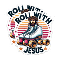(2 Pack) Roll with Jesus Magnets - Christian Roller Skates Fridge Decor - Retro Faith Inspired Humor Gift - 5 Inches On Longest Side - Thick Durable Magnet - Made in USA - MAG36987