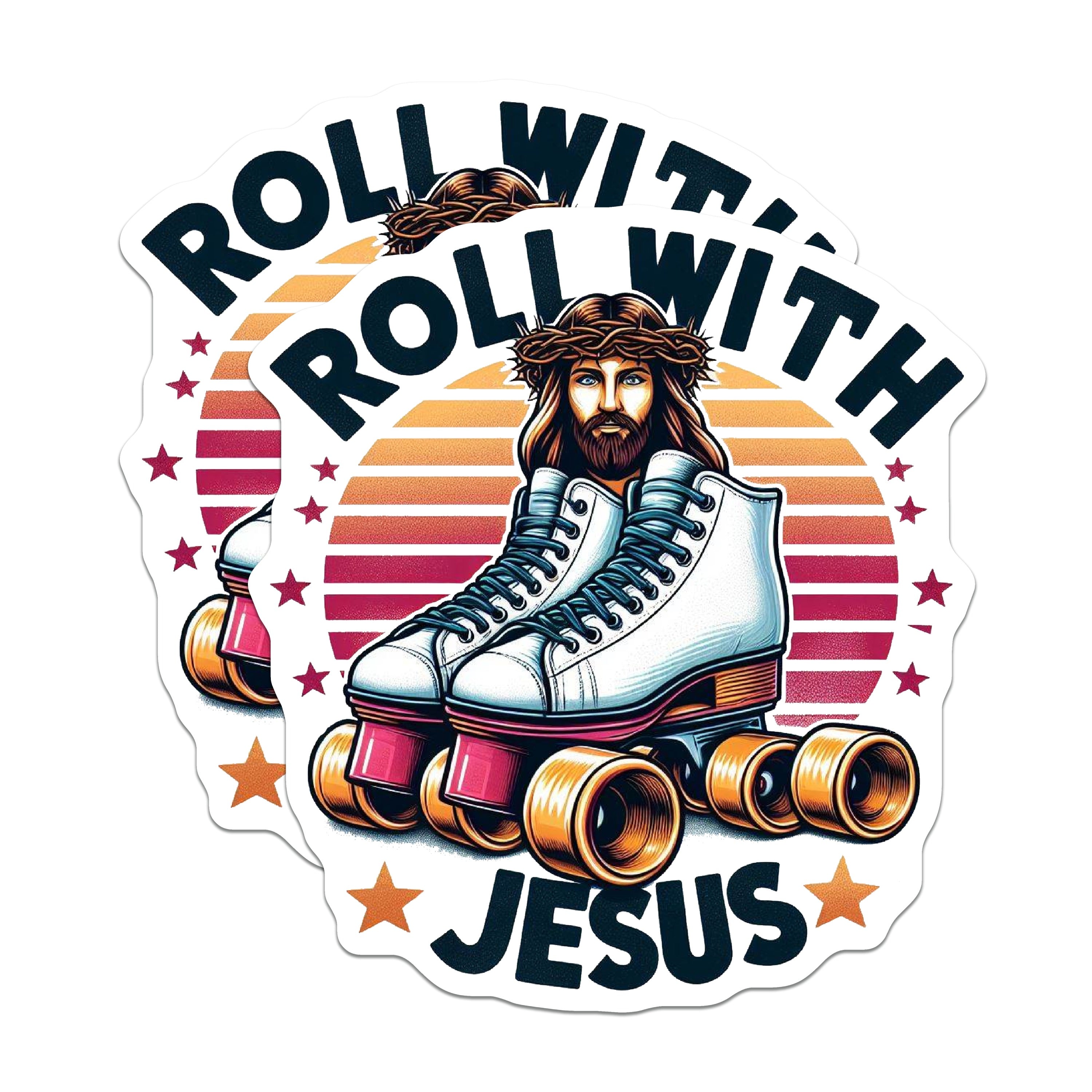 (2 Pack) Roll with Jesus Magnets - Christian Roller Skates Fridge Decor - Retro Faith Inspired Humor Gift - 5 Inches On Longest Side - Thick Durable Magnet - Made in USA - MAG36987