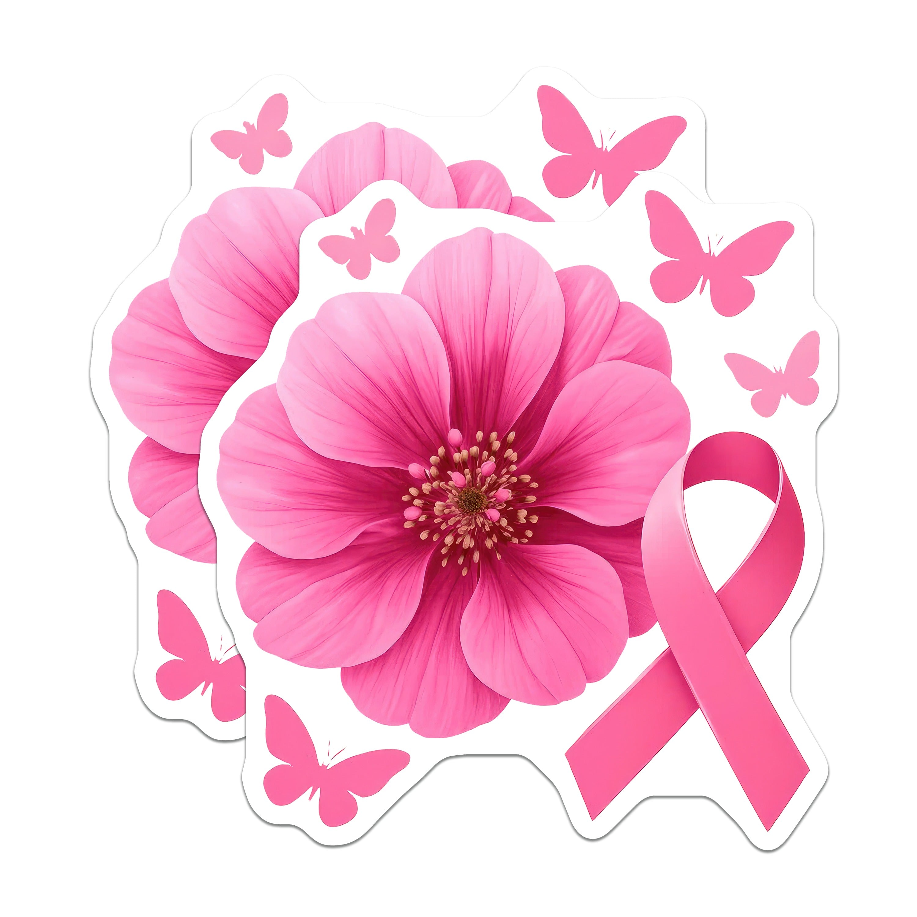 (2 Pack) Breast Cancer Awareness Magnets - Pink Ribbon Survivor Support - Floral Butterfly Inspiration - 5 Inches On Longest Side - Thick Durable Magnet - Made in USA - MAG36722