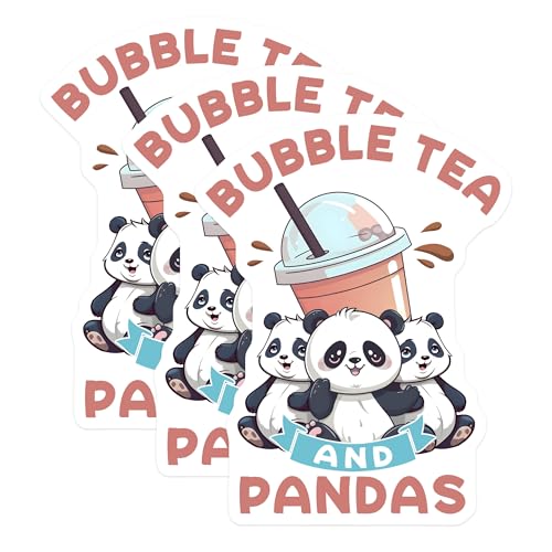 (3 Pack) Panda Bear Decals - Bubble Tea Decals - Cute Animal Stickers - 3 Inches On Longest Side - Easy Peel & Apply - Made in USA - 3MCS6518