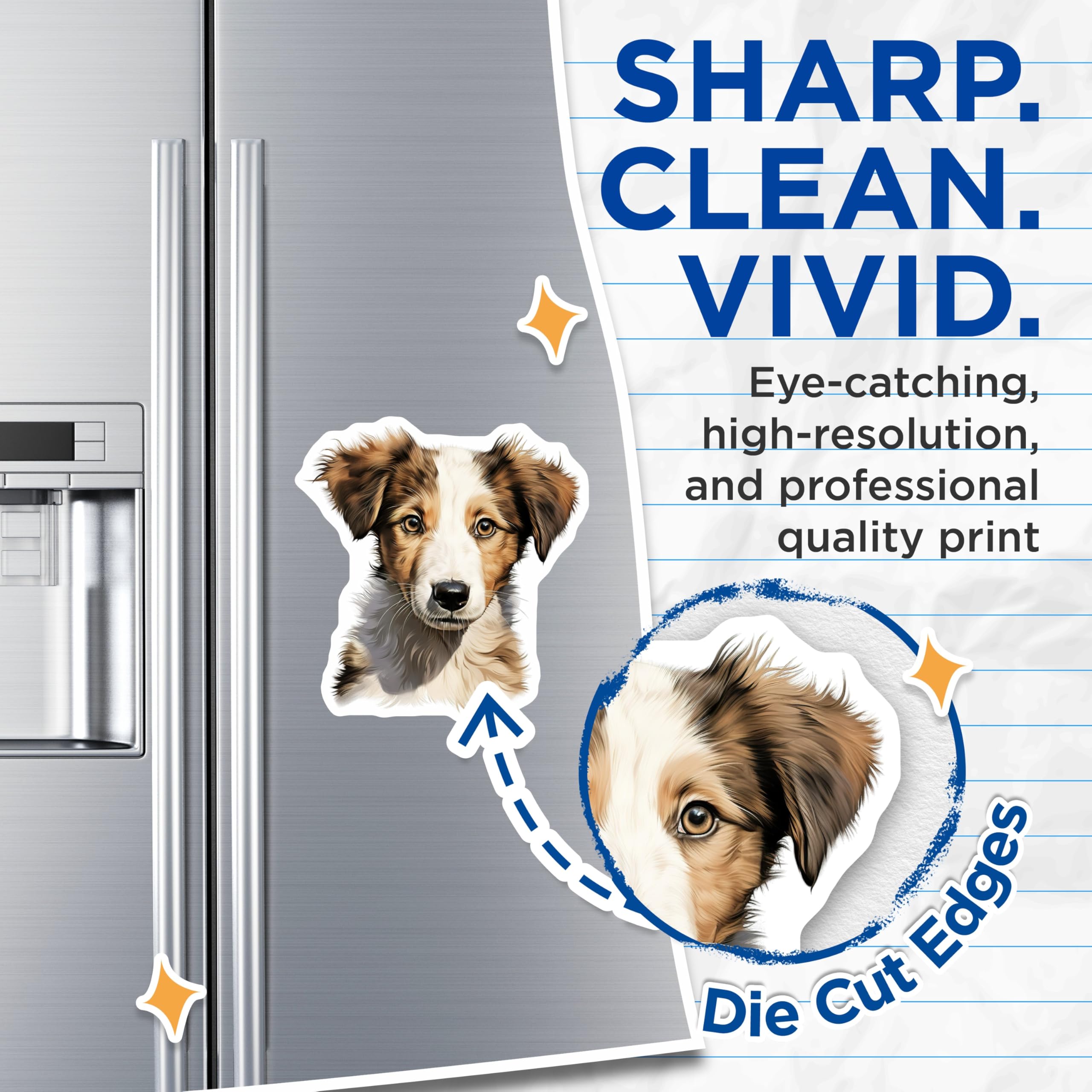 (2 Pack) Adorable Puppy Magnets - Dog Lover Refrigerator Decor - Pet Owner Home Accessories - Cute Collie Puppy Art - 5 Inches On Longest Side - Thick Durable Magnet - Made in USA - MAG28542