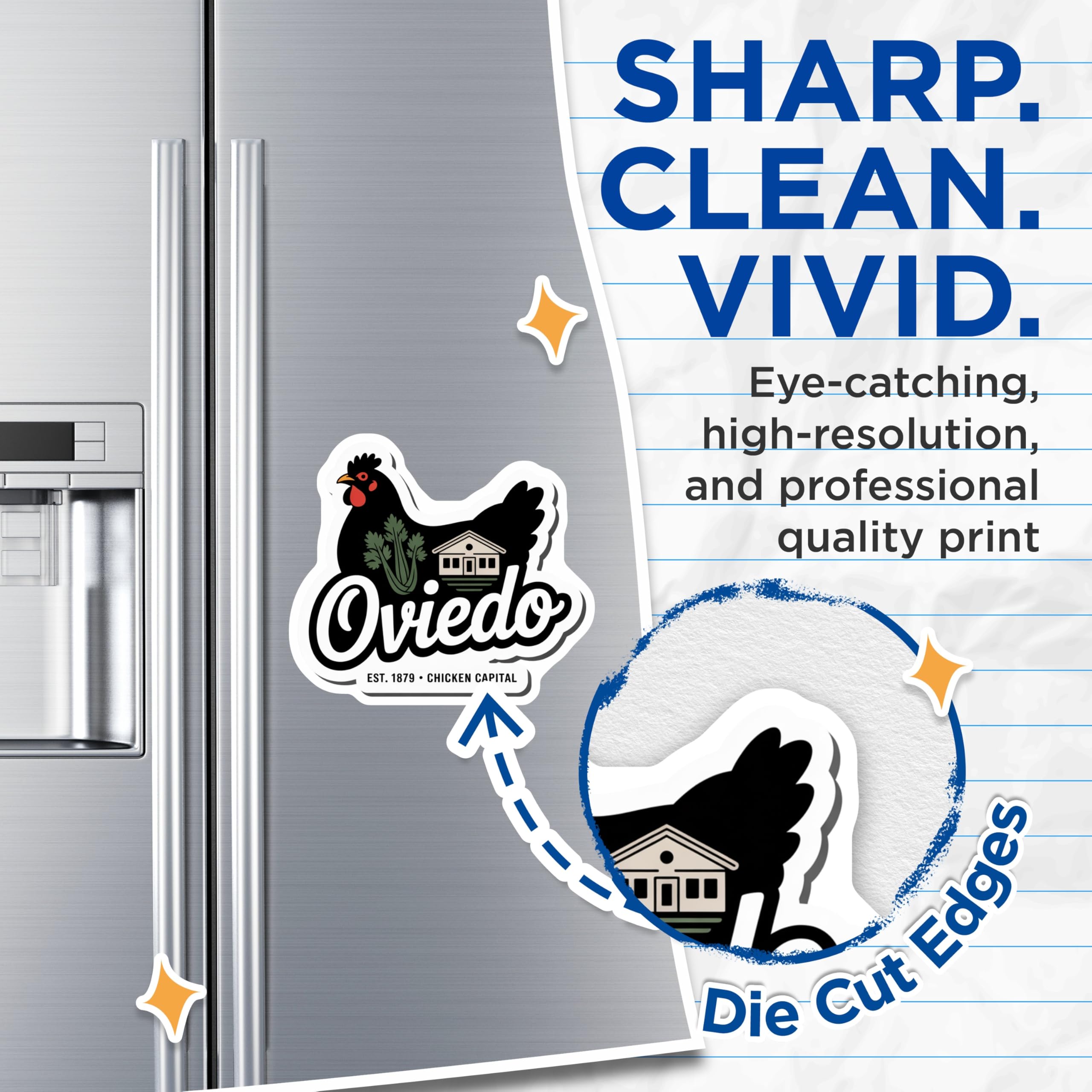 (2 Pack) Oviedo Florida Magnets - Chicken Capital - Local Pride Souvenir - 5" On Longest Side - Premium Magnet - for Cars, Refrigerators, Toolboxes, Lockers - Made in USA - MAG18868