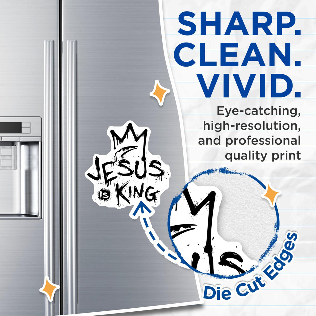 (2 Pack) Jesus is King Magnets - Christian Faith Statement - Religious Crown Decor - Urban Graffiti Art - 5 Inches On Longest Side - Thick Durable Magnet - Made in USA - MAG25651