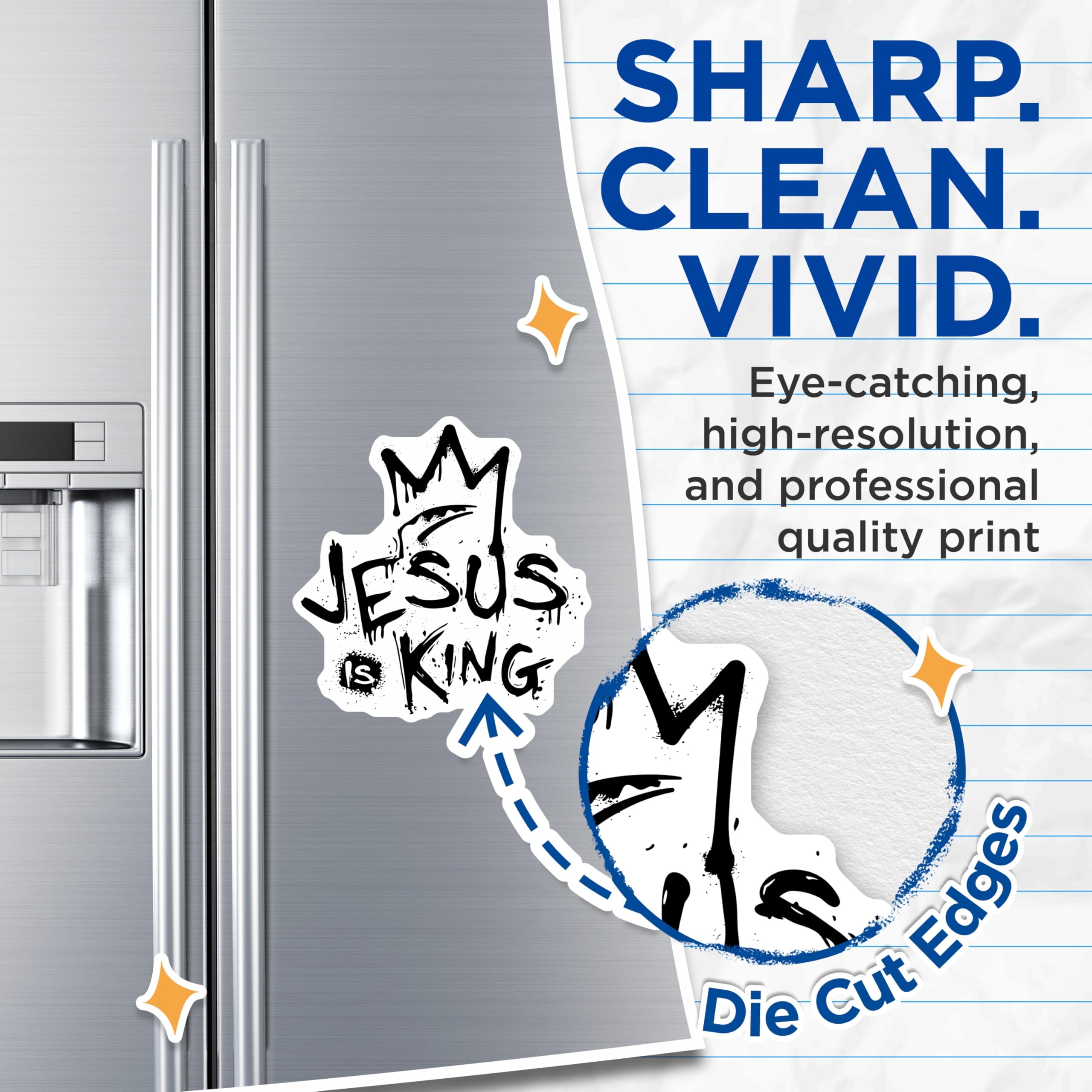(2 Pack) Jesus is King Magnets - Christian Faith Statement - Religious Crown Decor - Urban Graffiti Art - 5 Inches On Longest Side - Thick Durable Magnet - Made in USA - MAG25651