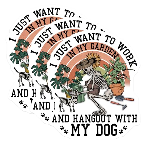 (3 Pack) Gardener Skeleton Decals - Dog Lover - Garden Work - 3 Inches On Longest Side - Easy Peel & Apply - Made in USA - 3MCS2953