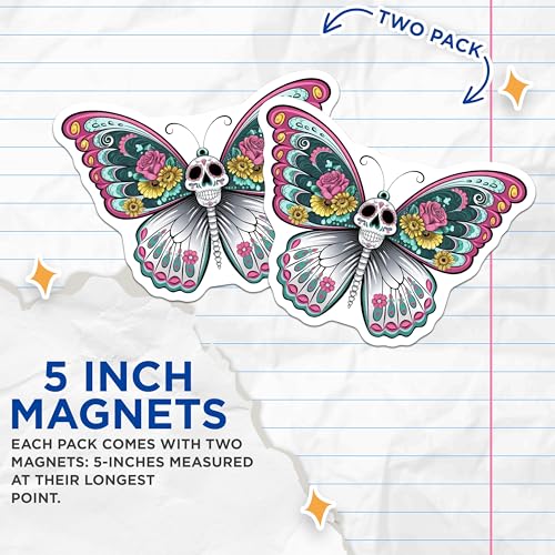 (2 Pack) Day of The Dead Decor Magnet - 5" On Longest Side - Sticks to Smooth Flat Surfaces - Made in USA - MAG9460