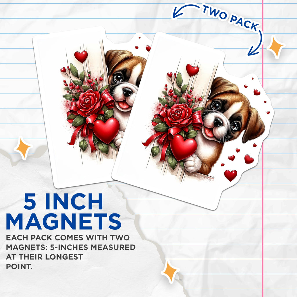 (2 Pack) Boxer Dog Magnets - Floral Hearts - Pet Lover Decor - 5" On Longest Side - Premium Magnet - for Cars, Refrigerators, Toolboxes, Lockers - Made in USA - MAG14765