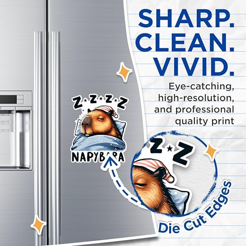 (2 Pack) Funny Capybara Sleep Magnets - Cute Animal Nap Magnets - ZZZ Napybara Magnets- 5" On Longest Side - for Fridges, Toolboxes, Cars - Made in USA - MAG2660