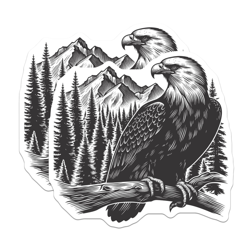 (2 Pack) Powerful Eagle Magnets - Majestic Mountain Forest Landscape - Outdoors Nature Inspired Refrigerator Decor - 5 Inches On Longest Side - Thick Durable Magnet - Made in USA - MAG21511