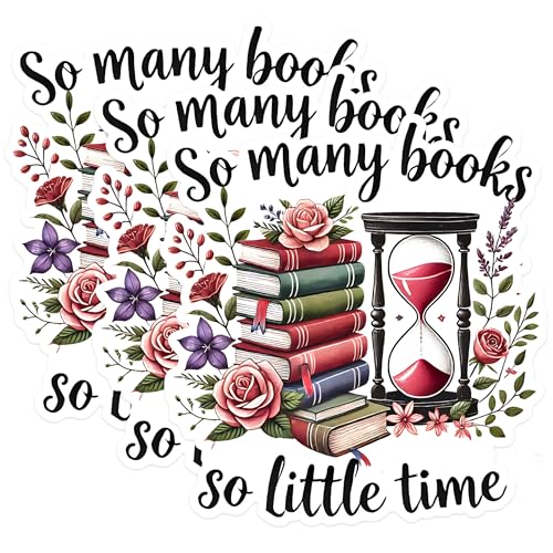 (3 Pack) So Many Books Decals - So Little Time - Book Lover Laptop Decals - 3 Inches On Longest Side - Easy Peel & Apply - Made in USA - 3MCS1566