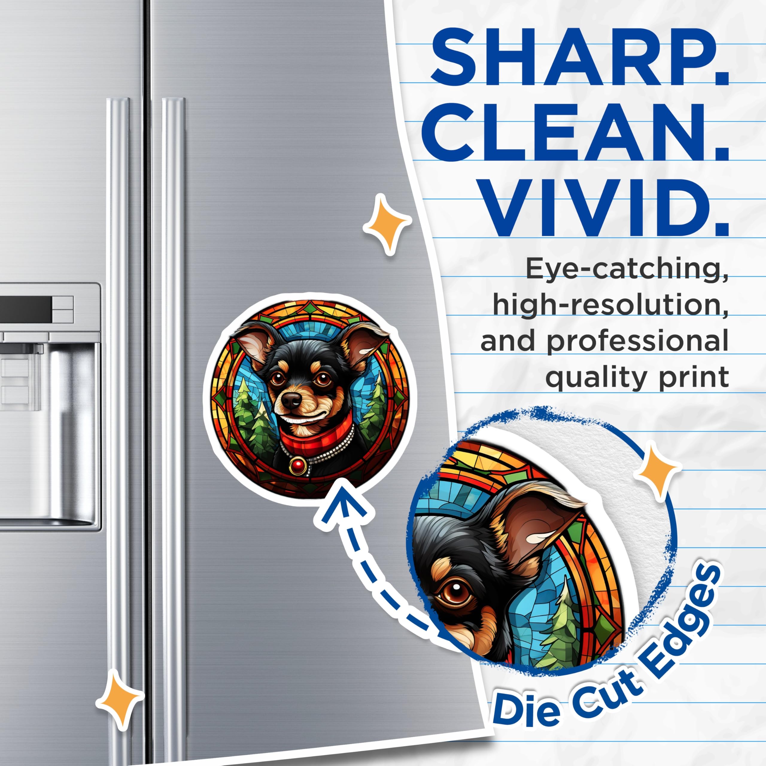 (2 Pack) Chihuahua Dog Magnets - Stained Glass Pet Art - Cute Canine Refrigerator Decor - Animal Lover Home Accessories - 5 Inches On Longest Side - Thick Durable Magnet - Made in USA - MAG24165