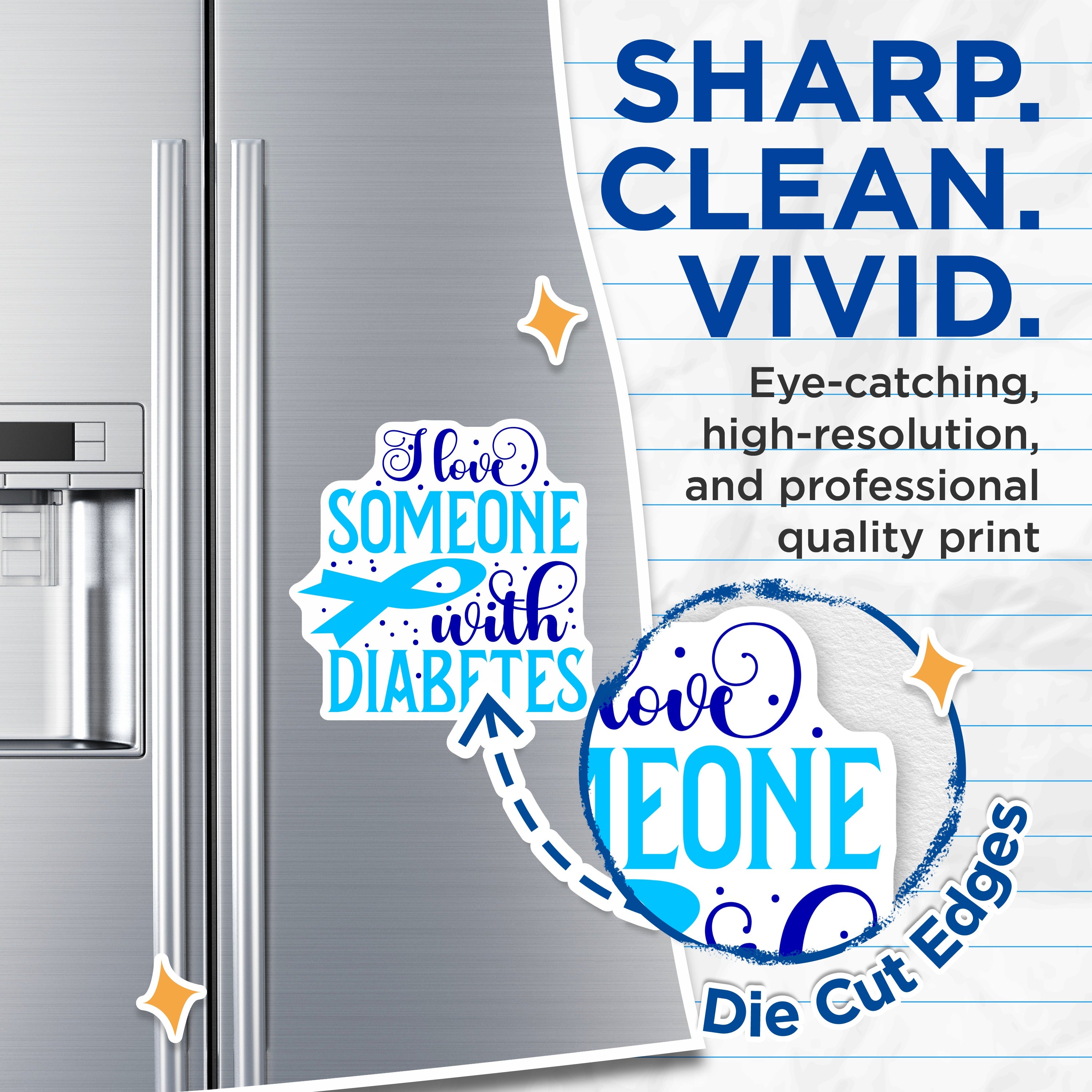 (2 Pack) I Love Someone with Diabetes Magnets - Blue Awareness Ribbon - Support Advocacy Decor - 5 Inches On Longest Side - Thick Durable Magnet - Made in USA - MAG36516