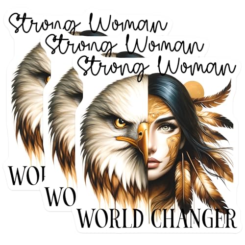 (3 Pack) Strong Woman Decals - Eagle Woman Art - World Changer Decals - 3 Inches On Longest Side - Easy Peel & Apply - Made in USA - 3MCS8006