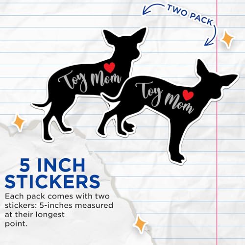 (2 Packs) Toy Mom Dog Breed Stickers - Toy Mom Dog Breed Decals - 5 Inches On Longest Side - Premium Vinyl Decal - Sticks to Any Smooth Flat Surface - Made in USA - BMCS2541