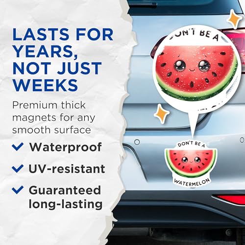 (2 Pack) Cute Watermelon Face Magnets Magnets - Fun Refrigerator Decorations - Adorable Kitchen Accessories - 5" On Longest Side - Made in USA - Sticks to Refrigerators & Metal Surfaces - MAG8676