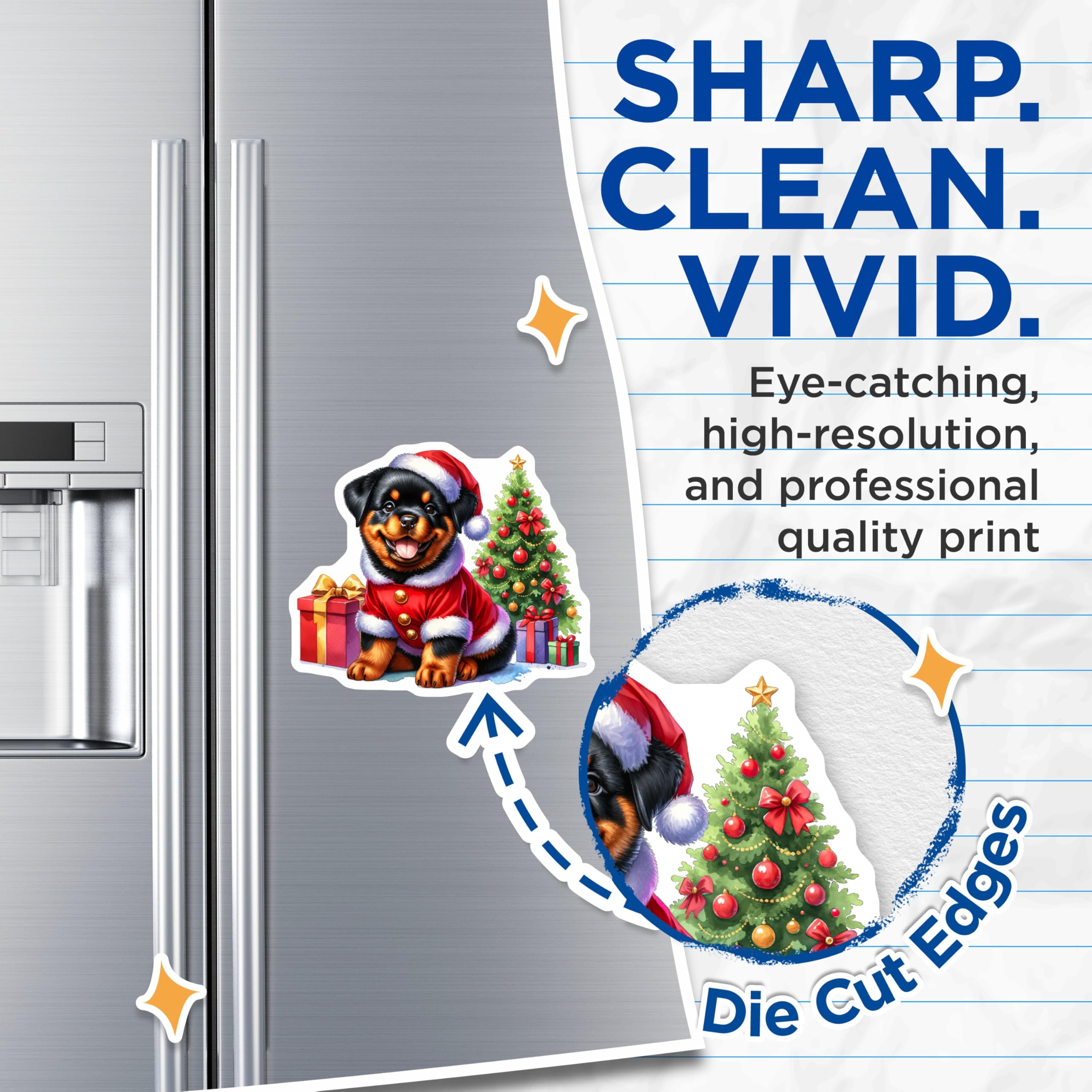 (2 Pack) Rottweiler Christmas Magnets - Cute Puppy Holiday Decor - Festive Pet Lover Kitchen Accent - 5 Inches On Longest Side - Thick Durable Magnet - Made in USA - MAG25623