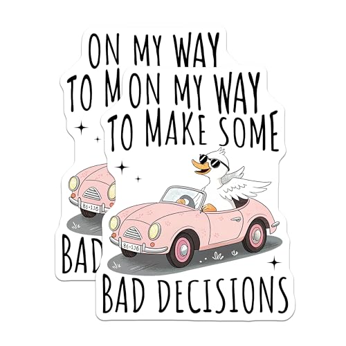 (2 Pack) Funny Duck Driving Stickers - Sarcastic Animal - On My Way to Make Some Bad Decisions - 5" On Longest Side - Sticks to Smooth Flat Surfaces - Made in USA - BMCS9962