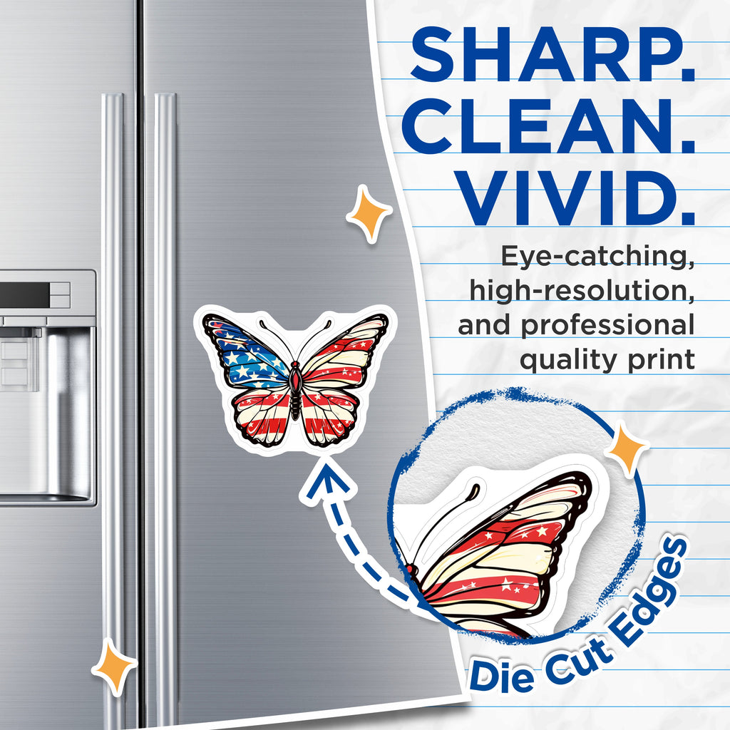 (2 Pack) American Flag Butterfly Magnets - Patriotic USA Decor - Independence Day Fridge Magnet - 5 Inches On Longest Side - Thick Durable Magnet - Made in USA - MAG37917