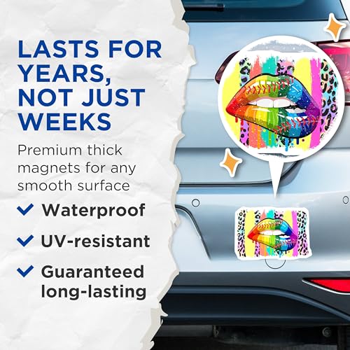 (2 Pack) Baseball Art Magnets Magnets - Rainbow Baseball Lips - 5" On Longest Side - Made in USA - Sticks to Refrigerators & Metal Surfaces - MAG8588