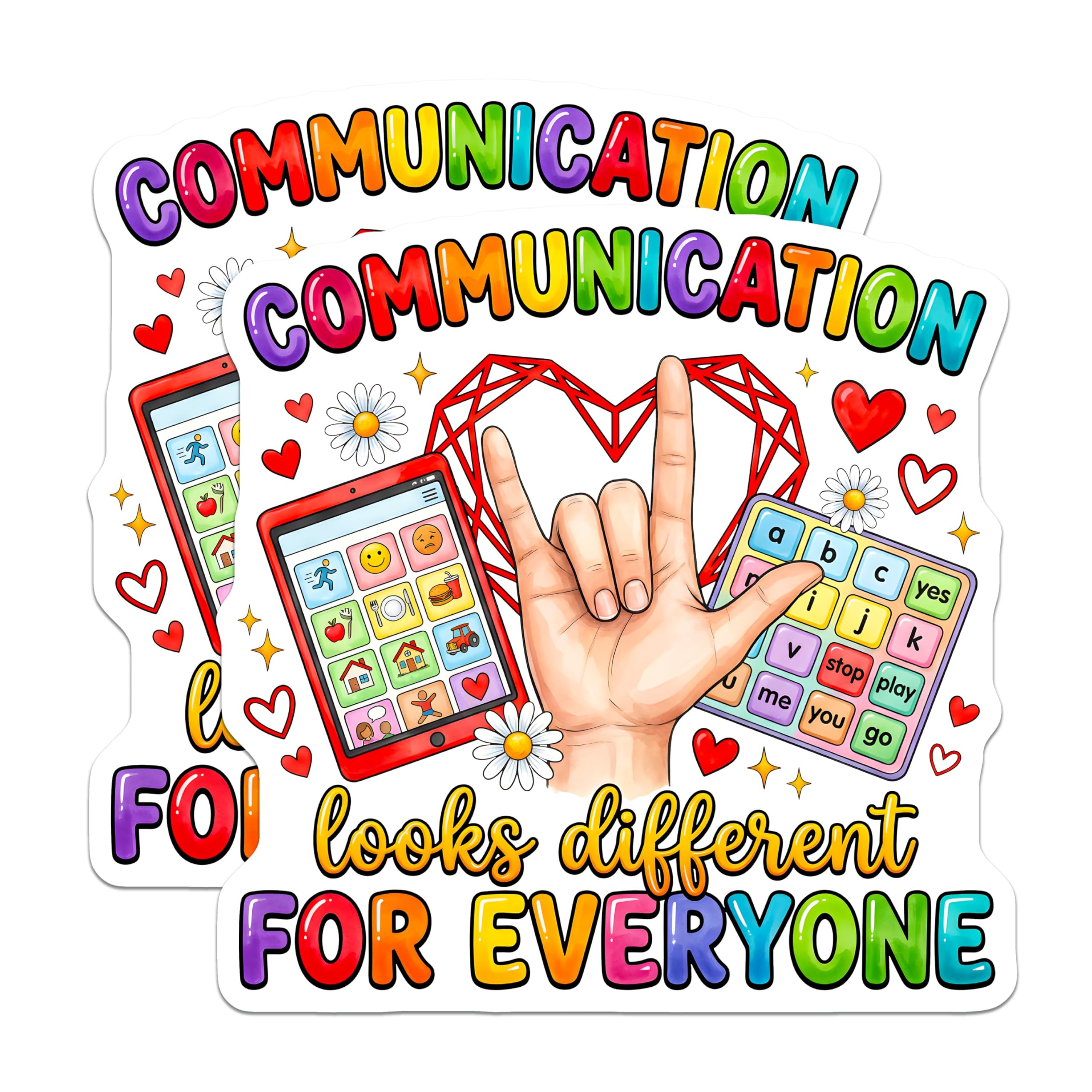 (2 Pack) Communication Diversity Magnets - Neurodiversity Awareness - ASL I Love You AAC Support - 5 Inches On Longest Side - Thick Durable Magnet - Made in USA - MAG30734