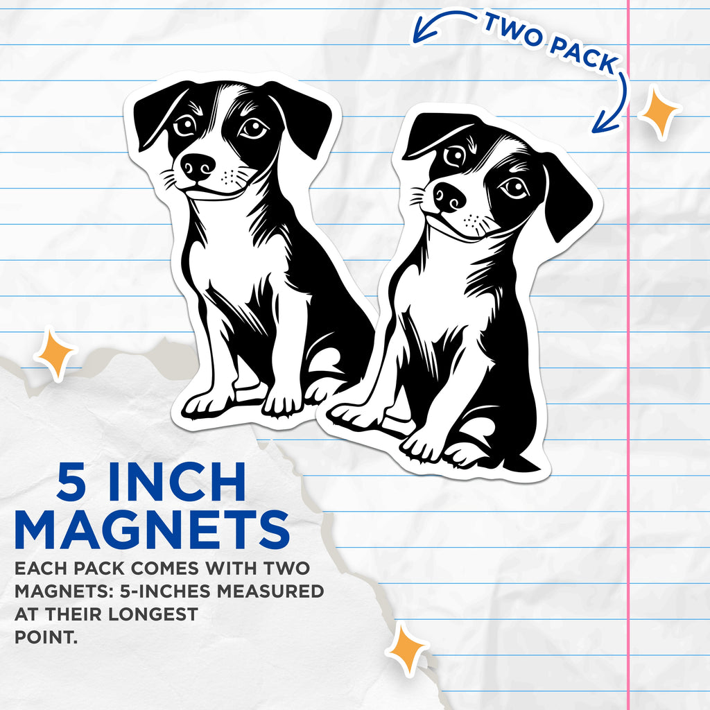 (2 Pack) Black White Puppy Magnets - Adorable Dog Decor - Pet Animal Refrigerator Locker Magnets - Cute Art - 5 Inches On Longest Side - Thick Durable Magnet - Made in USA - MAG37386