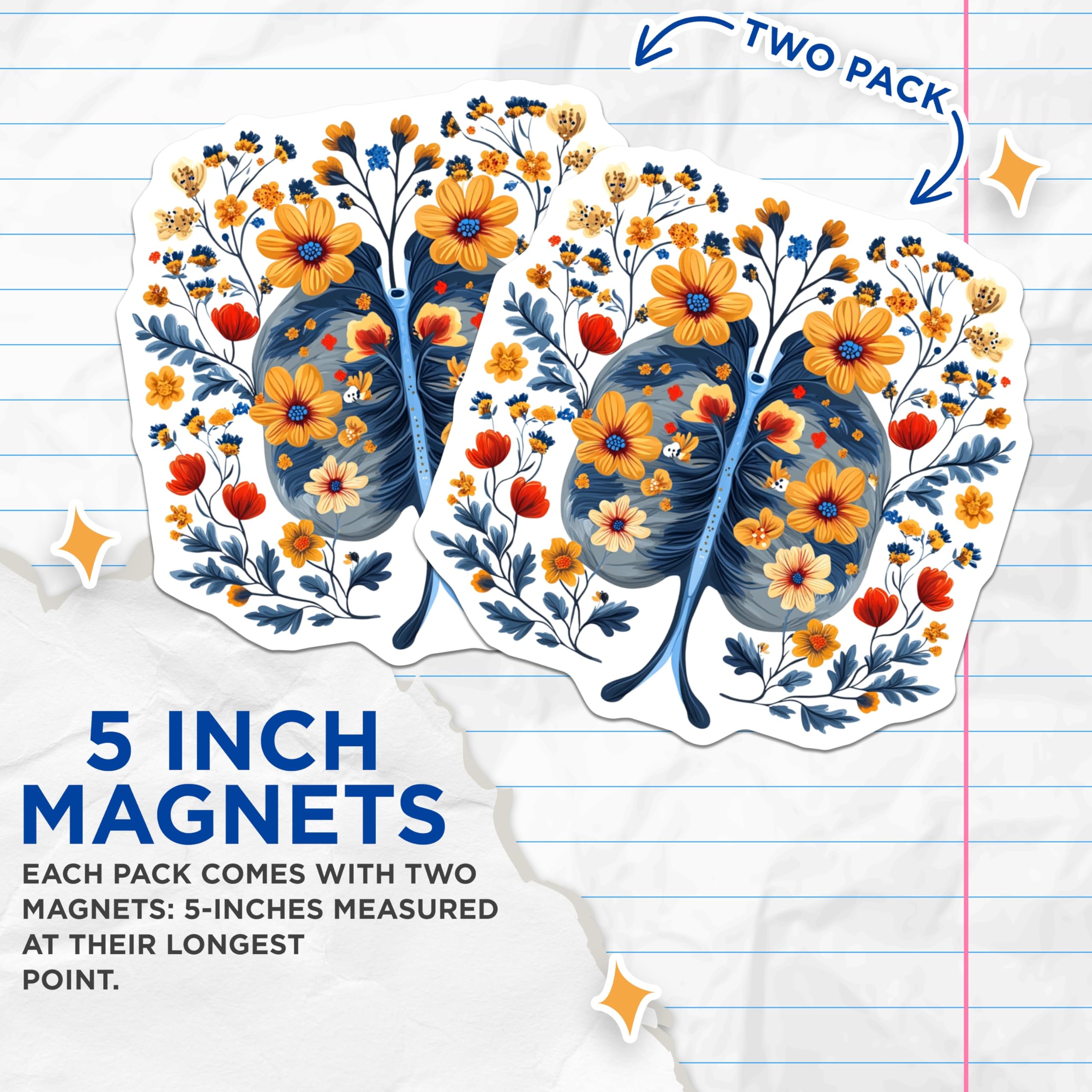 (2 Pack) Floral Lungs Magnets - Doctor Nurse Appreciation - Anatomical Art Decor - Medical Student - 5 Inches On Longest Side - Thick Durable Magnet - Made in USA - MAG26676