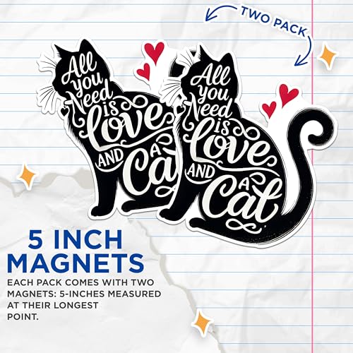 (2 Pack) Cat Lover Quote Magnets - All You Need is Love Magnets - Heart Cat Silhouette Magnets- 5" On Longest Side - for Fridges, Toolboxes, Cars - Made in USA - MAG2804