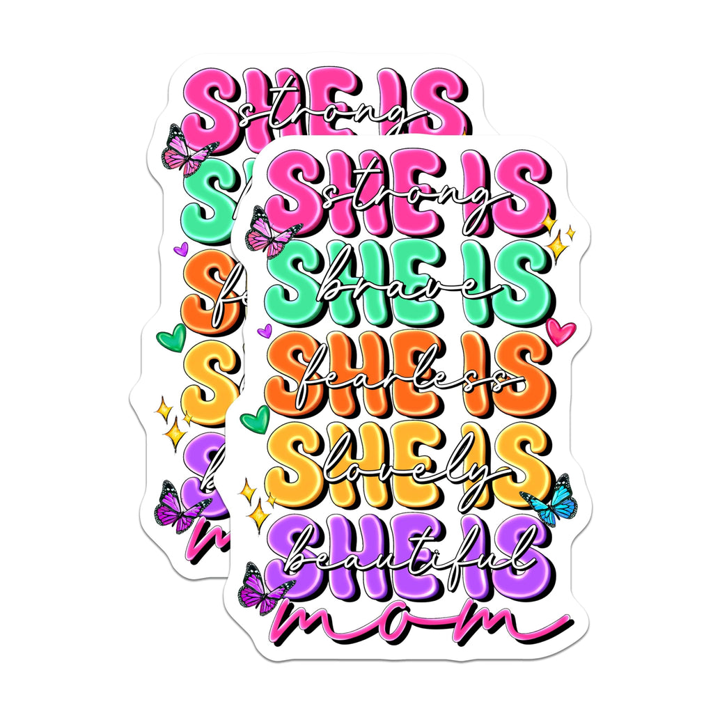 (2 Pack) She is Strong Brave Fearless Mom Magnets - Empowering Motherhood Decor - Positive Mom Reminder - 5 Inches On Longest Side - Thick Durable Magnet - Made in USA - MAG27908