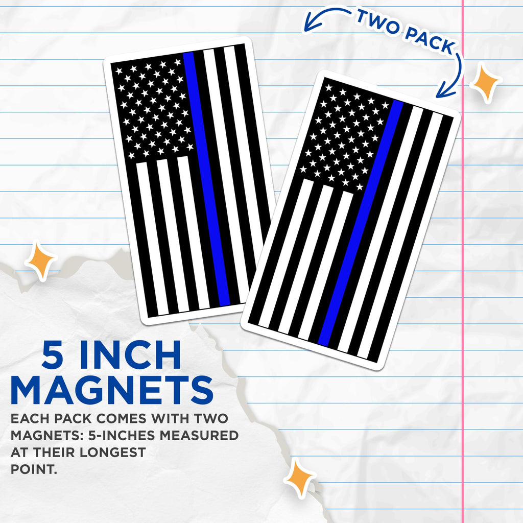 (2 Pack) Thin Blue Line American Flag Magnets - Police Support Emblem - Law Enforcement Tribute - 5 Inches On Longest Side - Thick Durable Magnet - Made in USA - MAG21836
