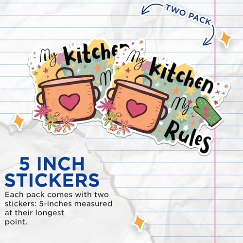 (2 Pack) My Kitchen My Rules Stickers - Funny Cooking Stickers - Kitchen Decor Stickers - 5" On Longest Side - Sticks to Any Smooth Flat Surface - Made in USA - BMCS3009