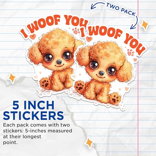 (2 Packs) I Woof You Toy Poodle Stickers - Toy Poodle Dog Breed Decals - 5 Inches On Longest Side - Premium Vinyl Decal - Sticks to Any Smooth Flat Surface - Made in USA - BMCS2375