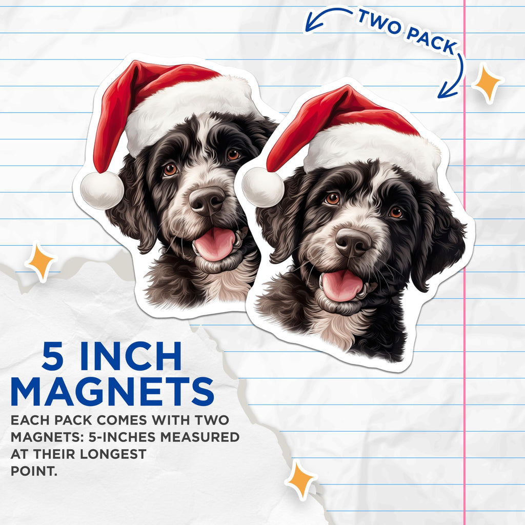 (2 Pack) Christmas Dog Magnets - Santa Hat Pup Refrigerator Decor - Pet Lover Holiday Stocking Stuffer - 5 Inches On Longest Side - Thick Durable Magnet - Made in USA - MAG28248