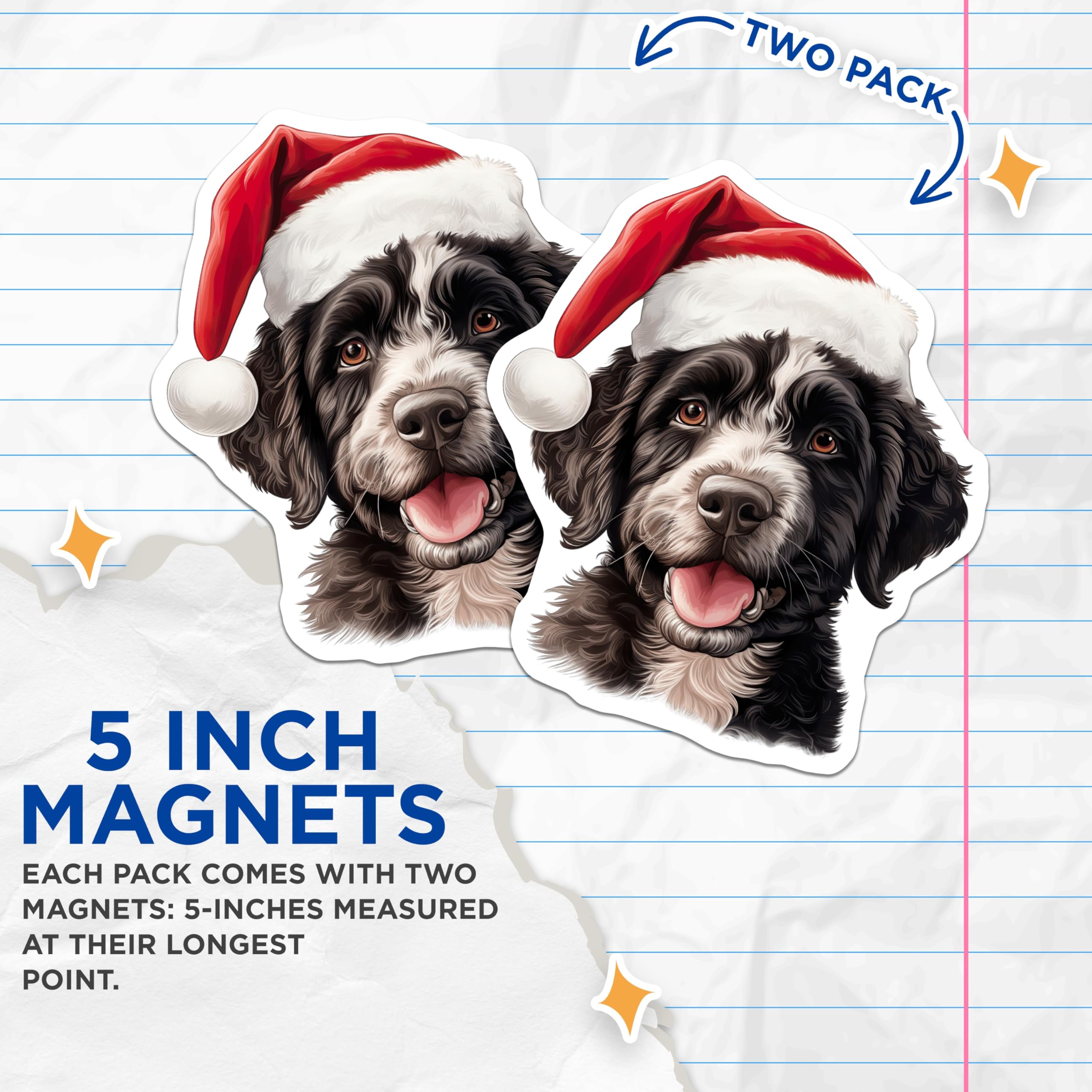 (2 Pack) Christmas Dog Magnets - Santa Hat Pup Refrigerator Decor - Pet Lover Holiday Stocking Stuffer - 5 Inches On Longest Side - Thick Durable Magnet - Made in USA - MAG28248
