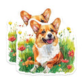 (2 Pack) Corgi Dog Stickers - Cute Pet Illustration - Adorable Cartoon Canine Stickers - 5" On Longest Side - Sticks to Smooth Flat Surfaces - Made in USA - BMCS6717
