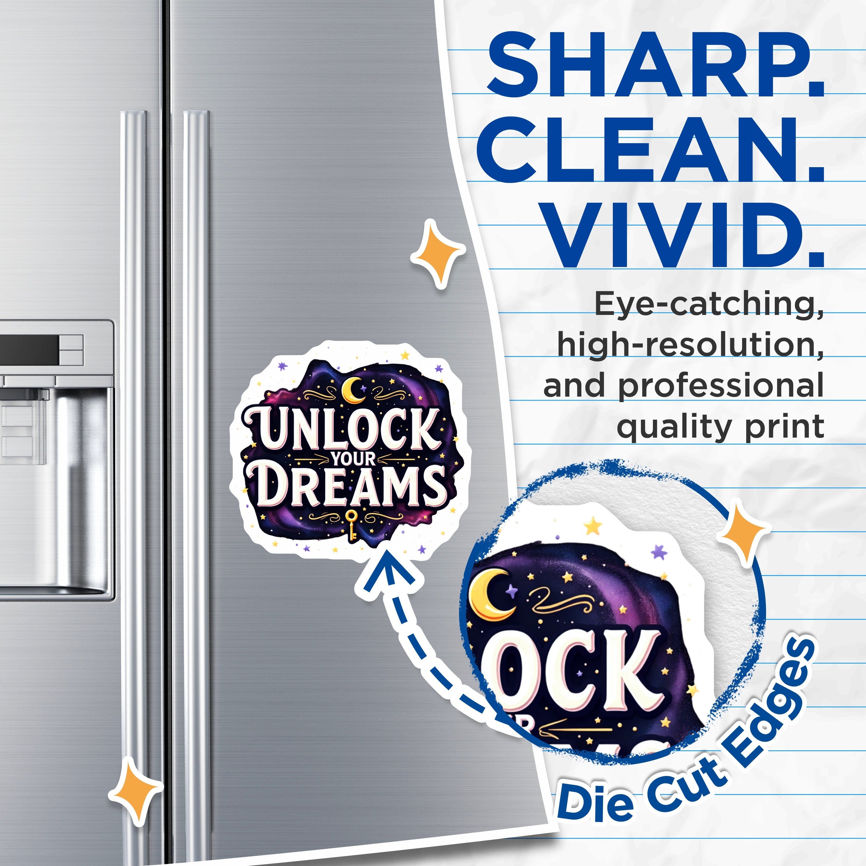 (2 Pack) Unlock Your Dreams Magnets - Inspirational Quote - Celestial Galaxy Decor - Motivational Fridge Locker Decor - 5 Inches On Longest Side - Thick Durable Magnet - Made in USA - MAG38584