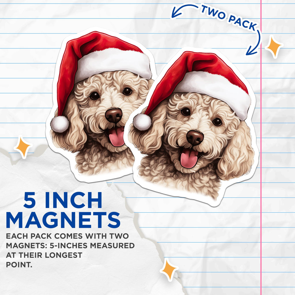 (2 Pack) Christmas Poodle Magnets - Santa Dog Decor - Holiday Animal Lovers Fridge Magnets - 5 Inches On Longest Side - Thick Durable Magnet - Made in USA - MAG30080