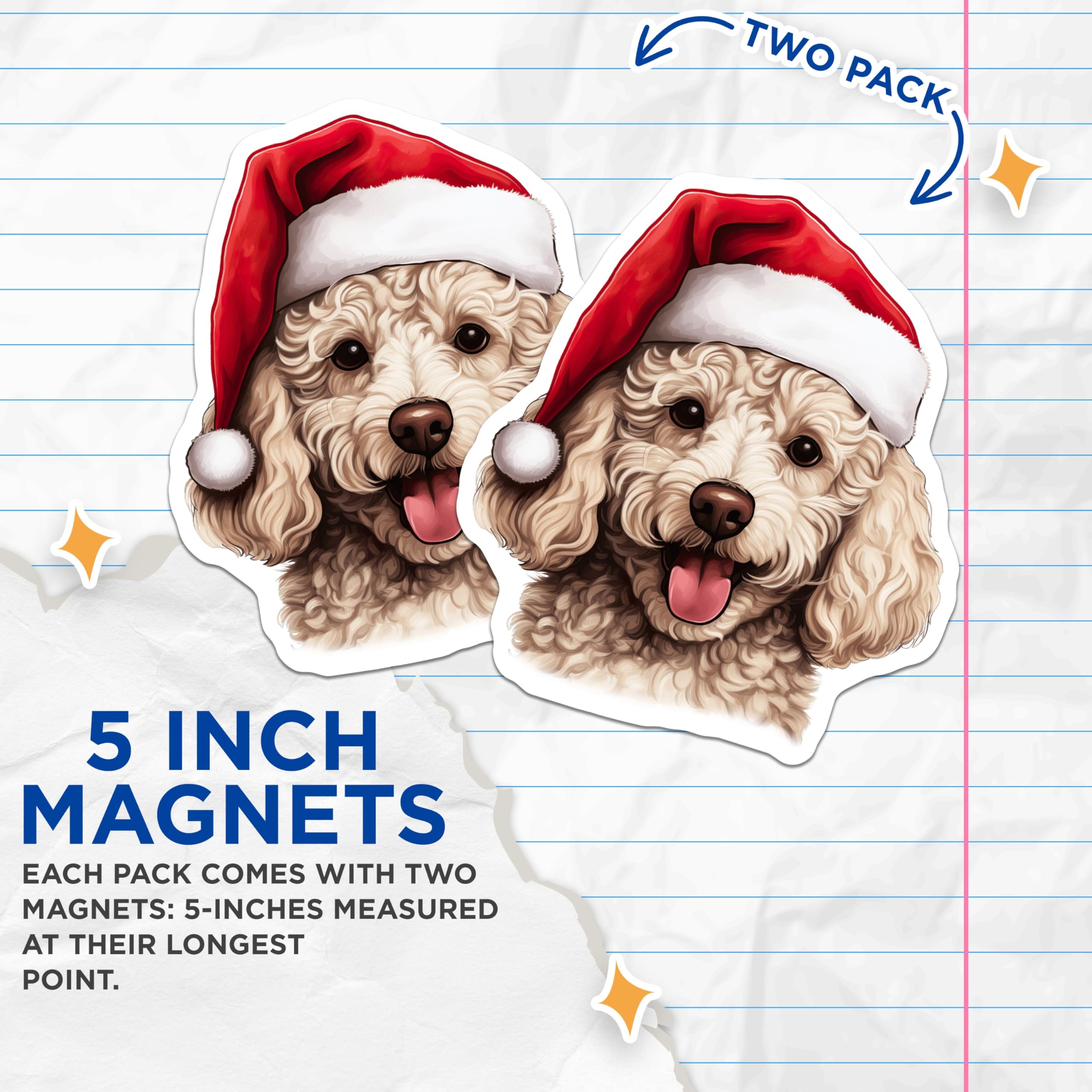 (2 Pack) Christmas Poodle Magnets - Santa Dog Decor - Holiday Animal Lovers Fridge Magnets - 5 Inches On Longest Side - Thick Durable Magnet - Made in USA - MAG30080