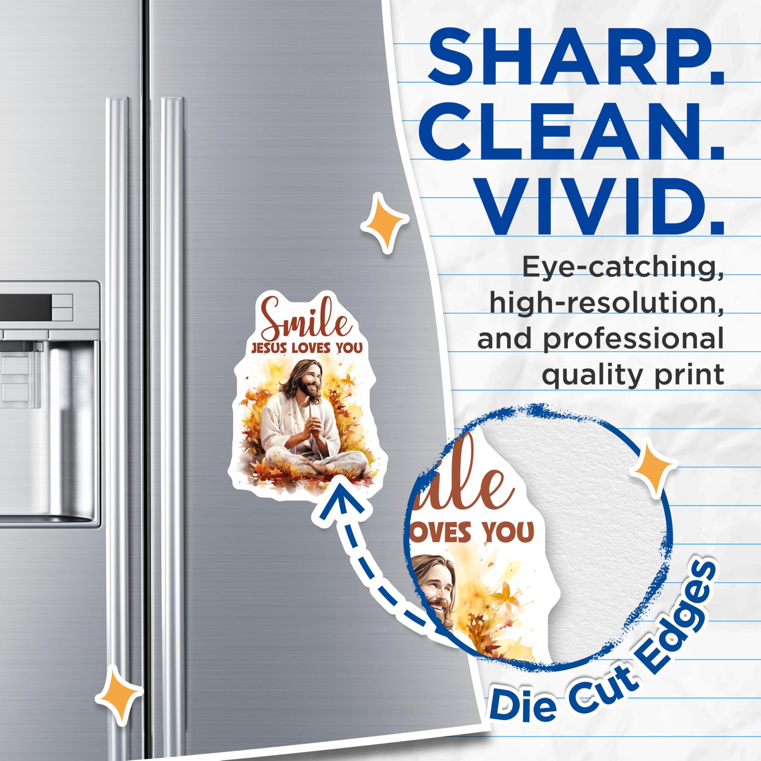 (2 Pack) Jesus Christ Magnets - Smile Jesus Loves You - Christian Spiritual Refrigerator Accent - 5 Inches On Longest Side - Thick Durable Magnet - Made in USA - MAG19489