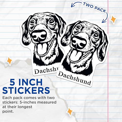 (2 Pack) Dachshund Dog Stickers - Cute Pet Decal - Animal Lovers Sticker - 5" On Longest Side - Sticks to Smooth Flat Surfaces - Made in USA - BMCS4021